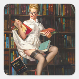 Bibliothekarin Pin Up Quadratischer Aufkleber