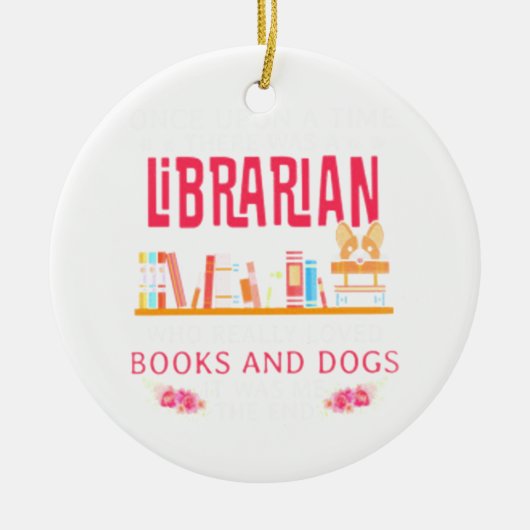 Bibliothekarische Bücher und Hunde Keramik Ornament (Vorne)