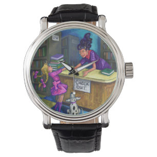 Bibliotheks-Karo-Out-Artwork Armbanduhr