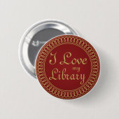 Bibliotheks-Liebhaber-Rot und Goldlesegeschenk Button (Vorne & Hinten)