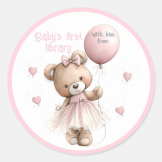 Bibliotheksaufkleber für Babys erstes Buch | Rosa  Runder Aufkleber
