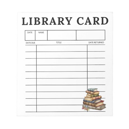 Bibliotheksausweis Vintage-Bücher Notizblock (Vorderseite)