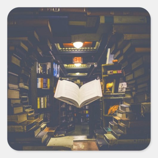 Bibliotheksbücher - Bücherregale im offenen Buch l Quadratischer Aufkleber (Vorderseite)