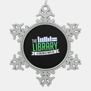 Bibliotheksbücher Schneeflocken Zinn-Ornament