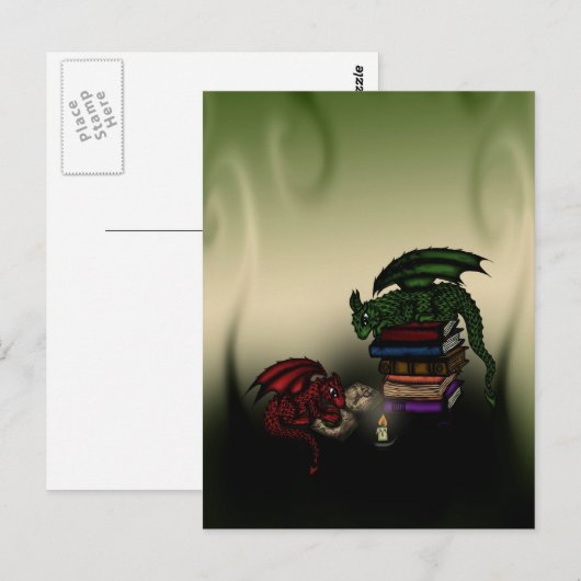 Bibliotheksdrachen Postkarte (Vorne/Hinten)