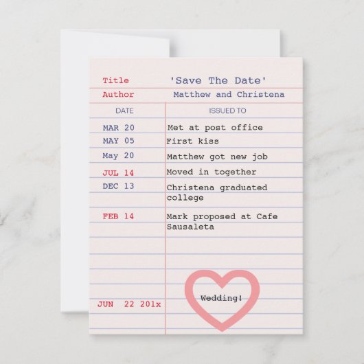 Bibliothekskarte Hochzeit Speichern Sie die Datums Ankündigung (Vorderseite)