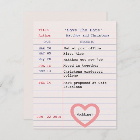 Bibliothekskarte Hochzeit Speichern Sie die Datums Ankündigung (Vorne/Hinten)