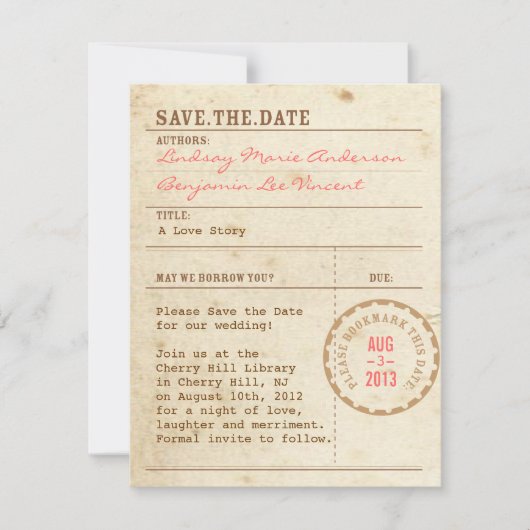 Bibliothekskarte Save the Date (Vorderseite)