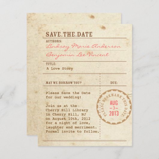 Bibliothekskarte Save the Date (Vorne/Hinten)