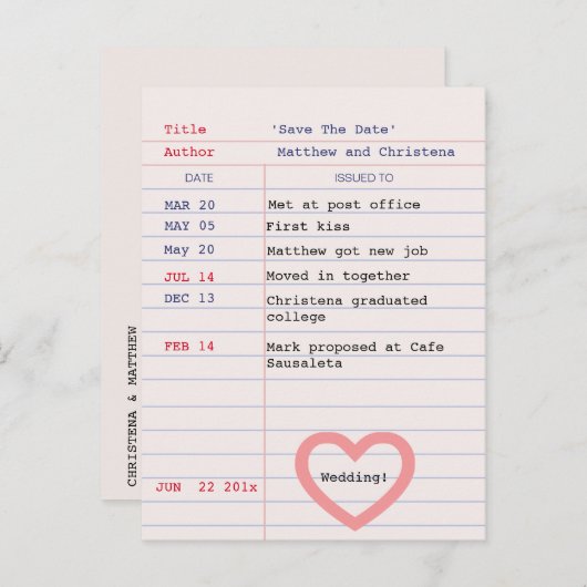 Bibliothekskarte Save the Date Postkarte (Vorne/Hinten)