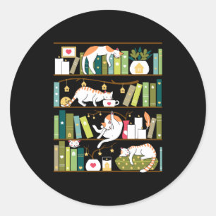 Bibliothekskatzen - skurrile Katzen in den Bücher Runder Aufkleber
