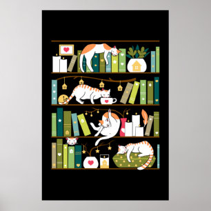 Bibliothekskatzen - skurrile Katzen in den Bücherr Poster