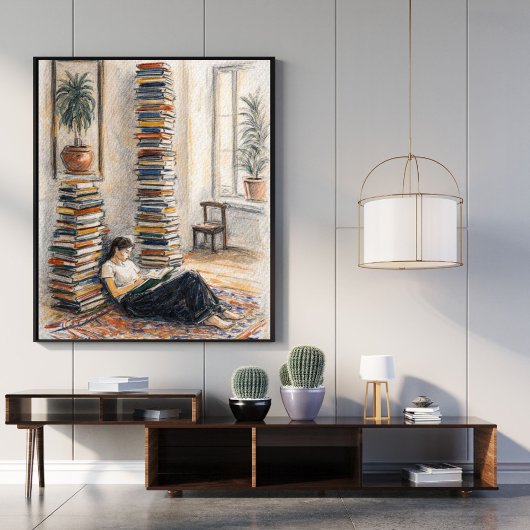 Bibliothekskunst | Bücherstapel | Lesergeschenk Poster