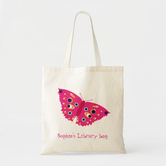 Bibliothekstasche mit dem rosa Namensschmetterling Tragetasche (Vorne)