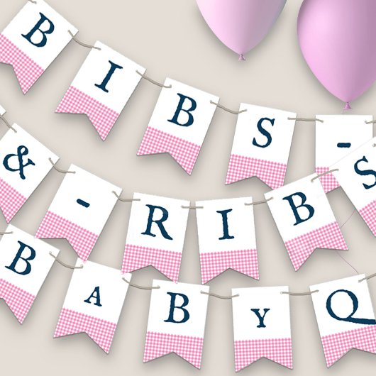 Bibs & Ribs BaByQ Editable Pink Navy Baby Shower Wimpelkette