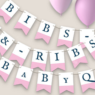 Bibs & Ribs BaByQ Editierbare Baby-Party in Rosa u Wimpelkette