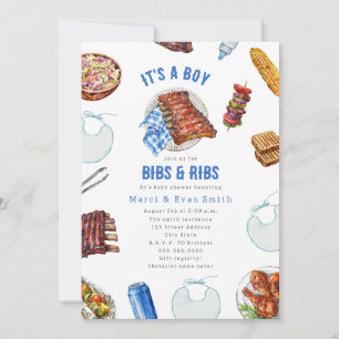 Bibs & Ribs BBQ Picknick Jungen-Baby-Party  Einladung