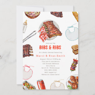 Bibs & Ribs BBQ Picknick Neutrale Babyparty  Einladung