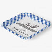 Bibs & Ribs BBQ Rustic Navy Gingham Babyparty Pappteller (Gewinkelt)