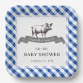 Bibs & Ribs BBQ Rustic Navy Gingham Babyparty Pappteller (Vorderseite)
