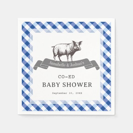 Bibs & Ribs BBQ Rustikale Navy-Gingham-Baby-Party Serviette (Vorderseite)