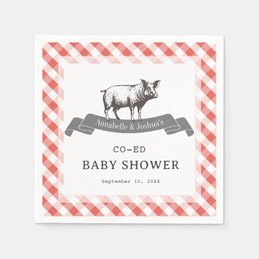 Bibs & Ribs BBQ Rustikaler Rotkarierter Babyshower Serviette (Vorderseite)