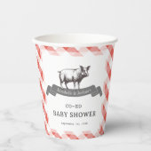 Bibs & Ribs BBQ Rustikales Rotkariertes Babyshower Pappbecher (Vorderseite)