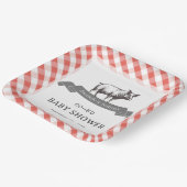 Bibs & Ribs BBQ Rustikales Rotkariertes Babyshower Pappteller (Gewinkelt)