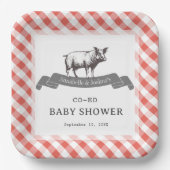 Bibs & Ribs BBQ Rustikales Rotkariertes Babyshower Pappteller (Vorderseite)