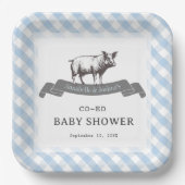 Bibs & Ribs GRILLEN Rustic Blue Gingham Baby Showe Pappteller (Vorderseite)