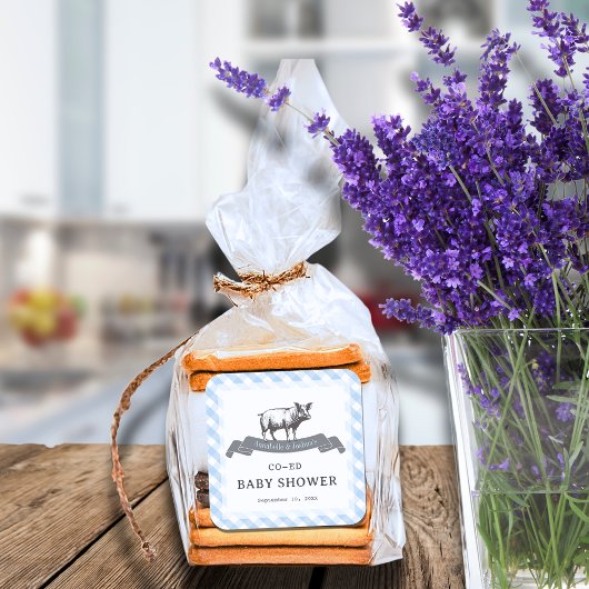 Bibs & Ribs GRILLEN Rustic Blue Gingham Baby Showe Quadratischer Aufkleber