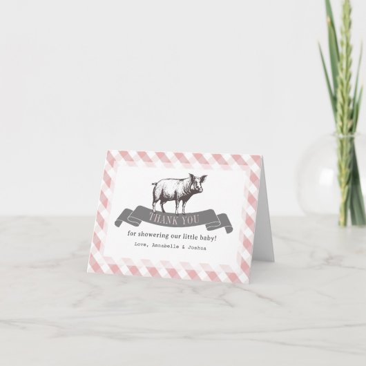 Bibs & Ribs GRILLEN Rustic Pink Gingham Kinderdusc Dankeskarte (Vorderseite)