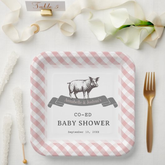 Bibs & Ribs GRILLEN Rustic Pink Gingham Kinderdusc Pappteller (Hochzeit)