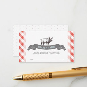 Bibs & Ribs Rot Gingham Windel Raffel Ticket Begleitkarte