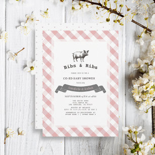 Bibs & Ribs Rustik Rosa Gingham Co-Ed Babyparty-Ei Einladung