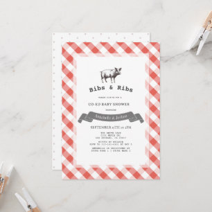 Bibs & Ribs Rustikale Rotkarierte Co-Ed Babyparty Einladung