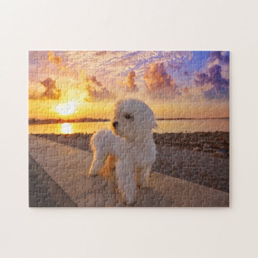 Bichon am Strand Ihr Haustier Foto Personalisiert Puzzle (Horizontal)