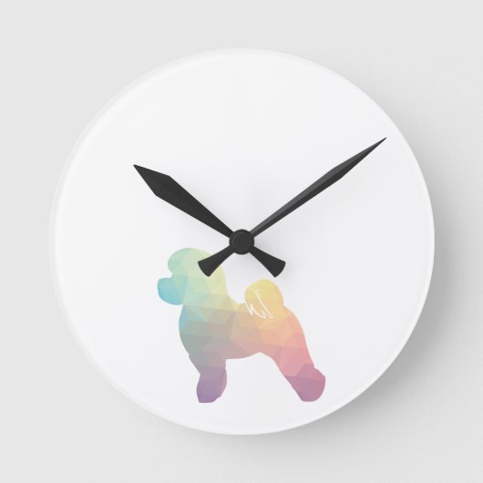 Bichon Dog Breed Geo Silhouette Pastel Runde Wanduhr (Vorderseite)