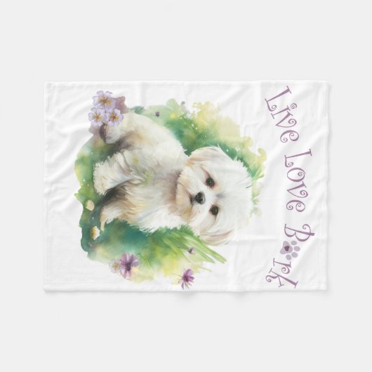 Bichon Dog Mama Floral Fleecedecke (Vorderseite (Horizontal))