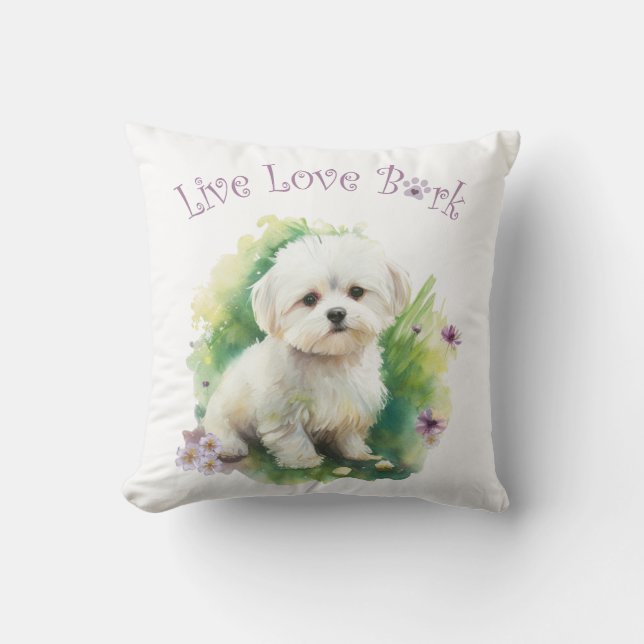 Bichon Dog Mama Floral Kissen (Vorderseite)