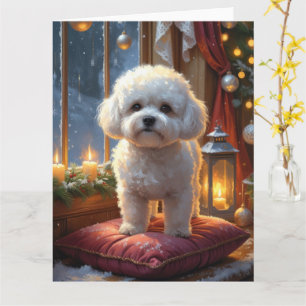 Bichon Fest mit Weihnachtsbeleuchtung Urlaub Karte