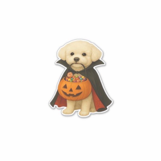 Bichon Fris� Halloween Vampire Pup with Pumpkin Ba Aufkleber (Vorderseite)