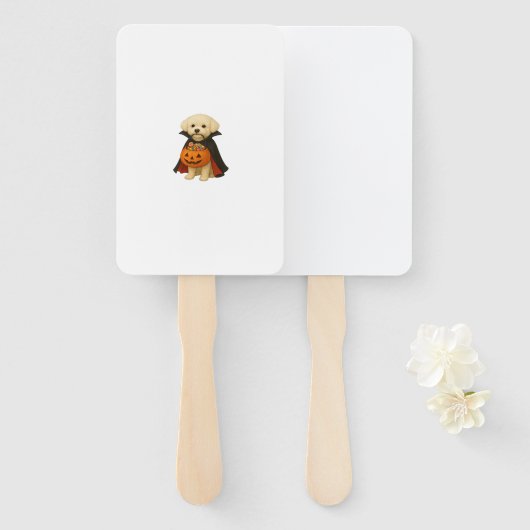 Bichon Fris� Halloween Vampire Pup with Pumpkin Ba Fächer (Vorne und Hinten)