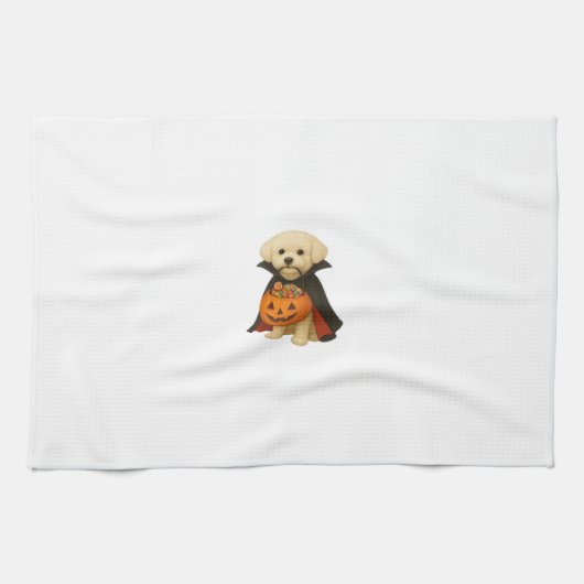Bichon Fris� Halloween Vampire Pup with Pumpkin Ba Geschirrtuch (Horizontal)