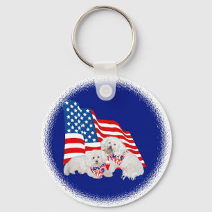 Bichon Frise Amerikanische Flagge Schlüsselanhänger