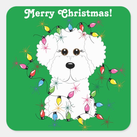 Bichon Frise Anpassbare Weihnachtskleber Quadratischer Aufkleber (Vorderseite)