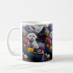 Bichon Frise auf einem Paddel: Ein landschaftliche Kaffeetasse