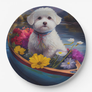 Bichon Frise auf einem Paddel: Ein landschaftliche Pappteller