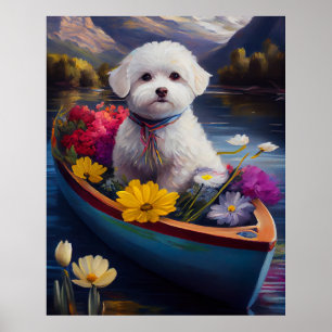 Bichon Frise auf einem Paddel: Ein landschaftliche Poster