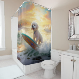 Bichon Frise Beach Surfmalerei Duschvorhang